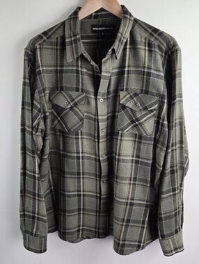 Molokai Surf Co Flannel Shirt Mens XL Green Long Sleeve Button Up Plaid